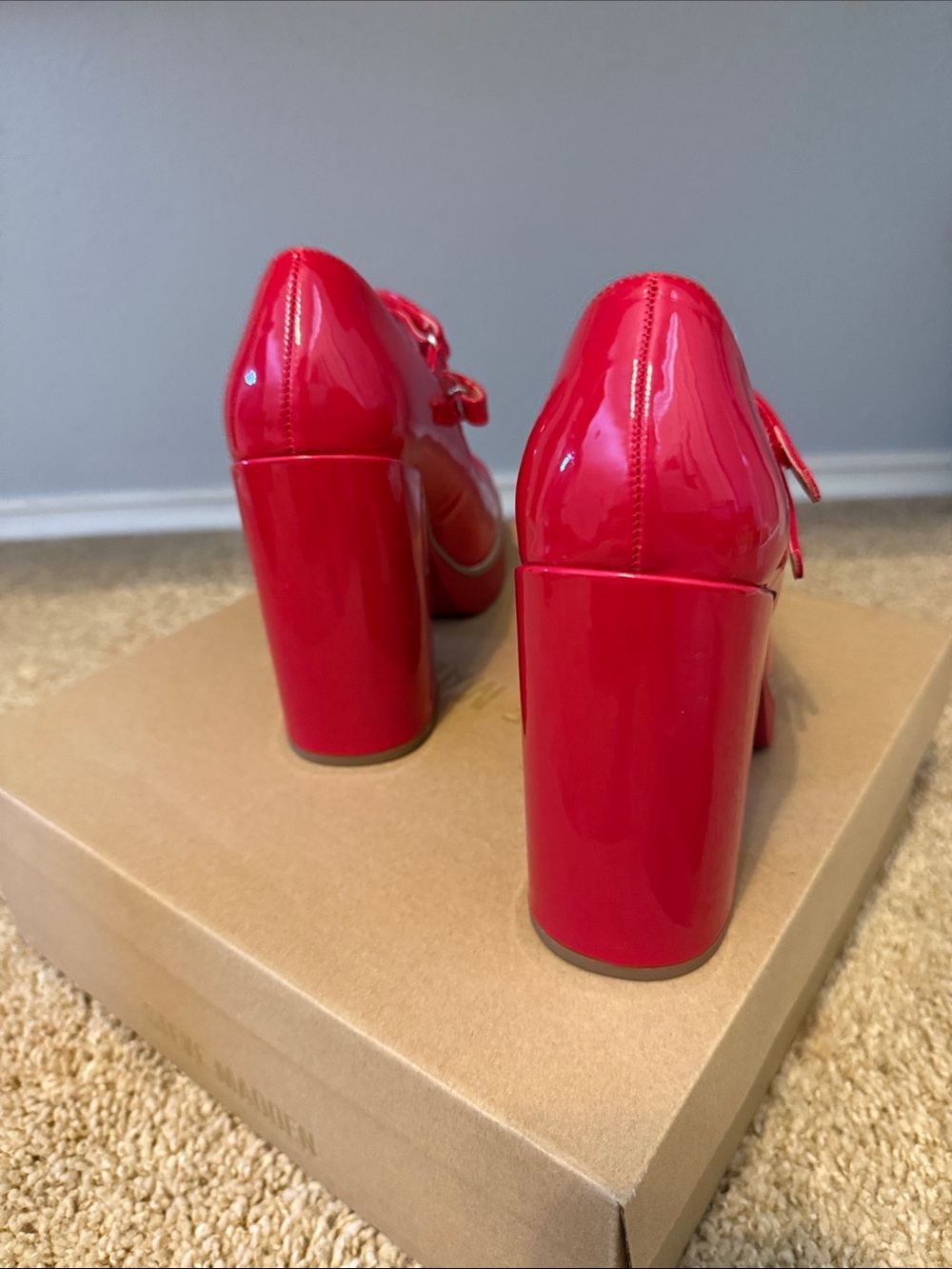 Steve Madden Red Patent Double-Strap Platform Pumps - Picture 3 of 4